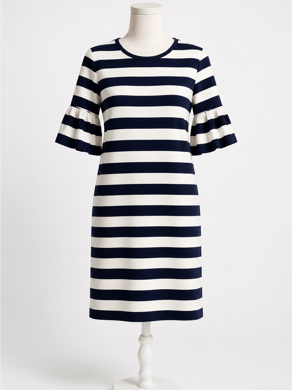 Lauren Ralph Lauren L Navy Cream Striped Bell Sleeve Shift Dress